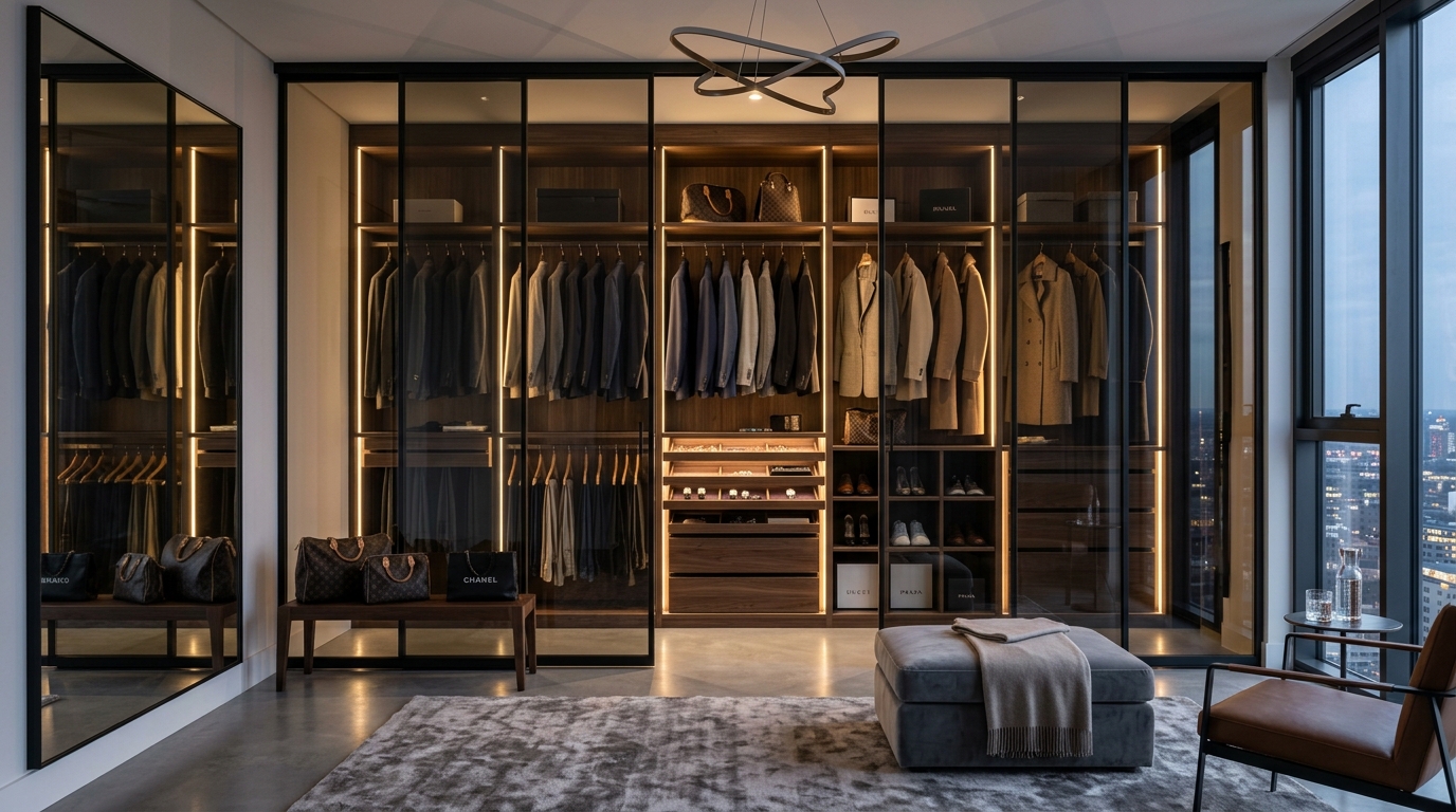 Bronze Glass Walk-in Wardrobe